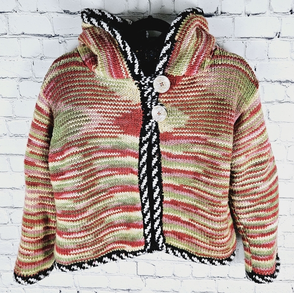 Reversible thick knit hoodie cropped 2-button sweater - Picture 2 of 6